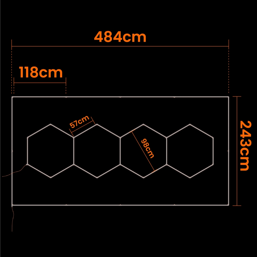 LED griestu gaismeklis HEXAGON LED/426W/85-265V 6500K 484x243 cm CRI 90 IP44 balts