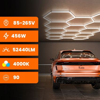 LED griestu gaismeklis HEXAGON LED/570W/85-265V 4000K 522x298 cm CRI 90 IP44 balts