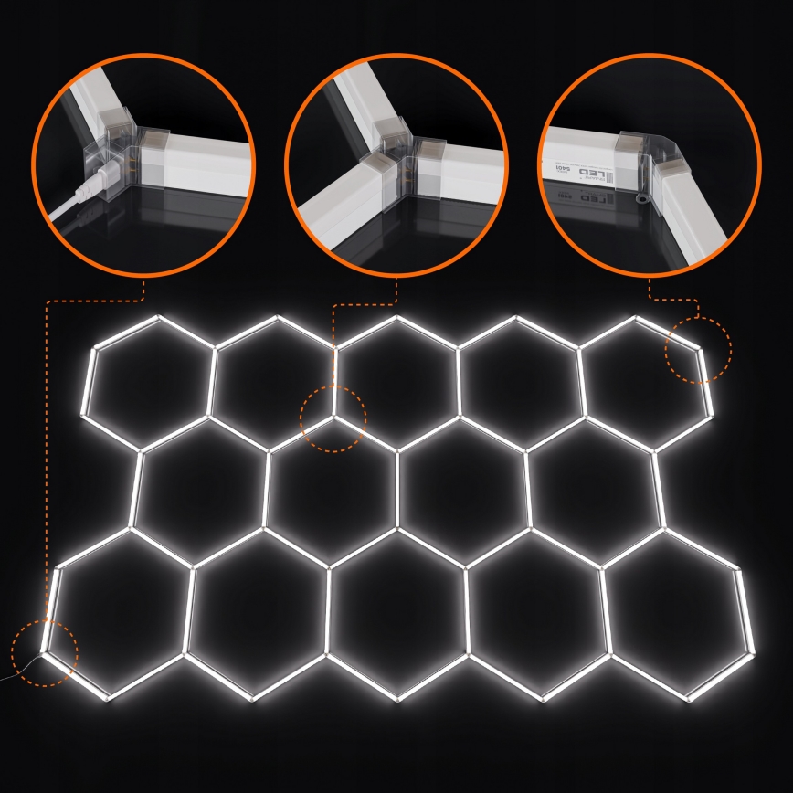 LED griestu gaismeklis HEXAGON LED/570W/85-265V 4000K 522x298 cm CRI 90 IP44 balts