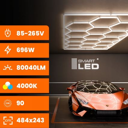 LED griestu gaismeklis HEXAGON LED/696W/85-265V 4000K 484x243 cm CRI 90 IP44 balts