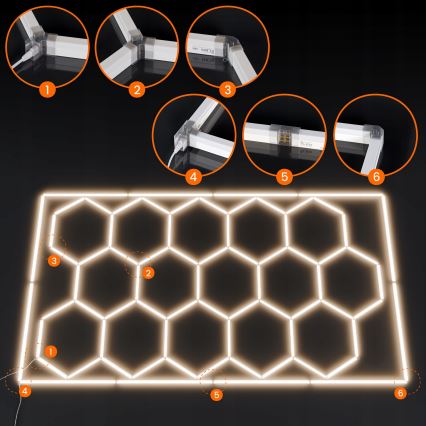 LED griestu gaismeklis HEXAGON LED/696W/85-265V 4000K 484x243 cm CRI 90 IP44 balts