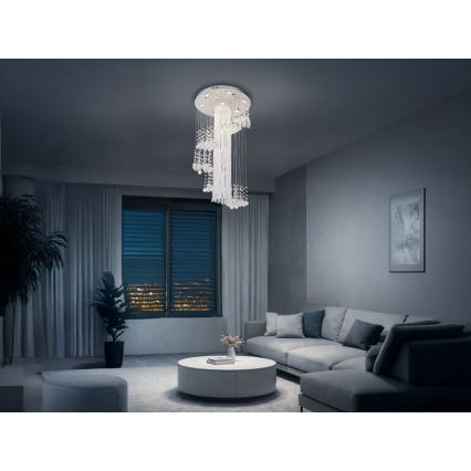 LED kristāla griestu lampa NAURU LED/24W/230V Ø 45 cm spīdīgs hroms + ar tālvadības pulti