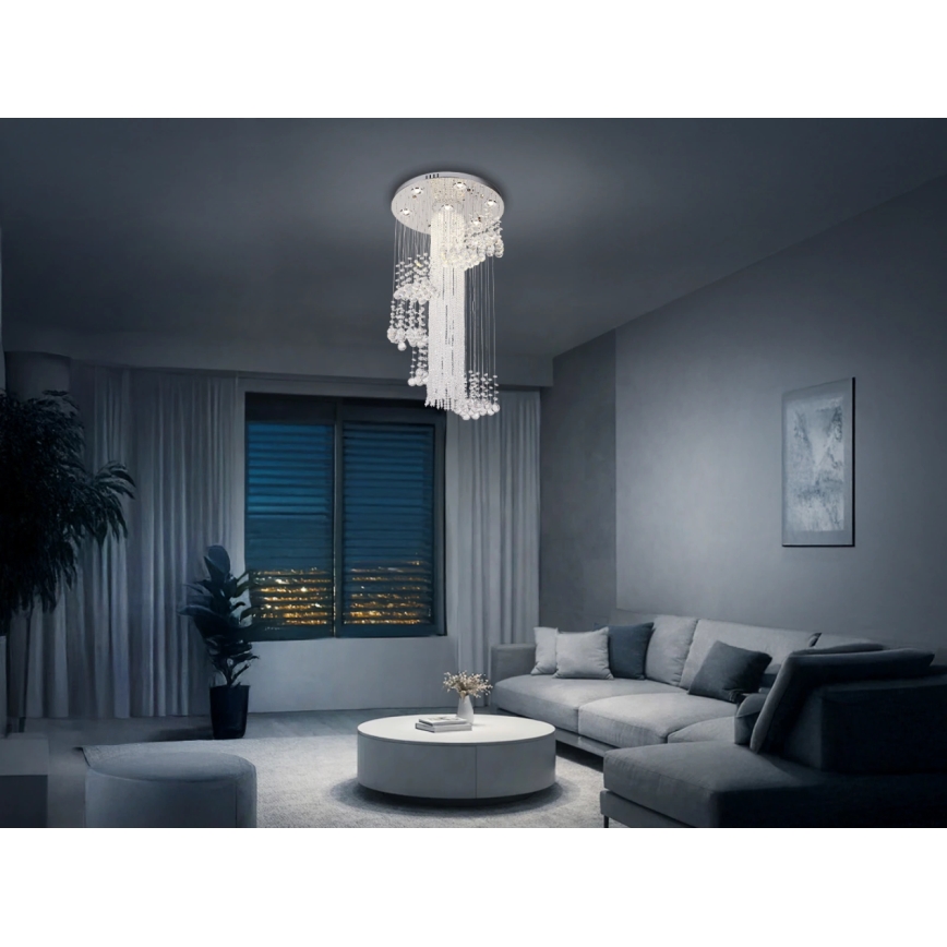 LED kristāla griestu lampa NAURU LED/24W/230V Ø 45 cm spīdīgs hroms + ar tālvadības pulti