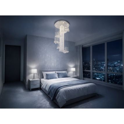 LED kristāla griestu lampa NAURU LED/24W/230V Ø 45 cm spīdīgs hroms + ar tālvadības pulti