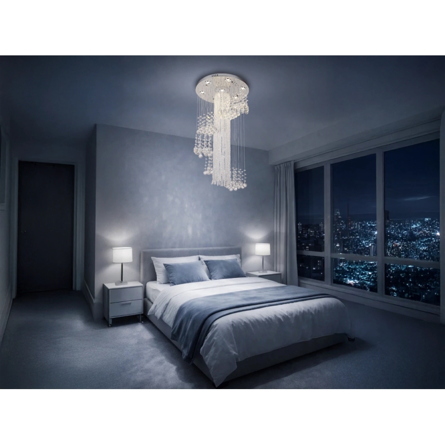 LED kristāla griestu lampa NAURU LED/24W/230V Ø 45 cm spīdīgs hroms + ar tālvadības pulti