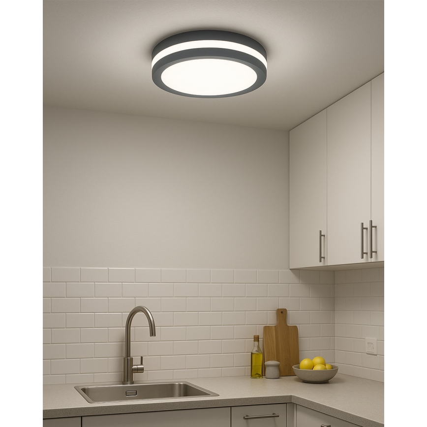 LED vannas istabas griestu gaismeklis ar kustības sensoru LED/20W/230V 3000/4000/6500K Ø 23 cm IP54 antracīts