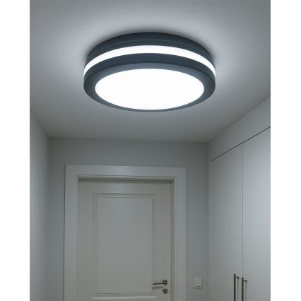 LED vannas istabas griestu gaismeklis ar kustības sensoru LED/20W/230V 3000/4000/6500K Ø 23 cm IP54 antracīts