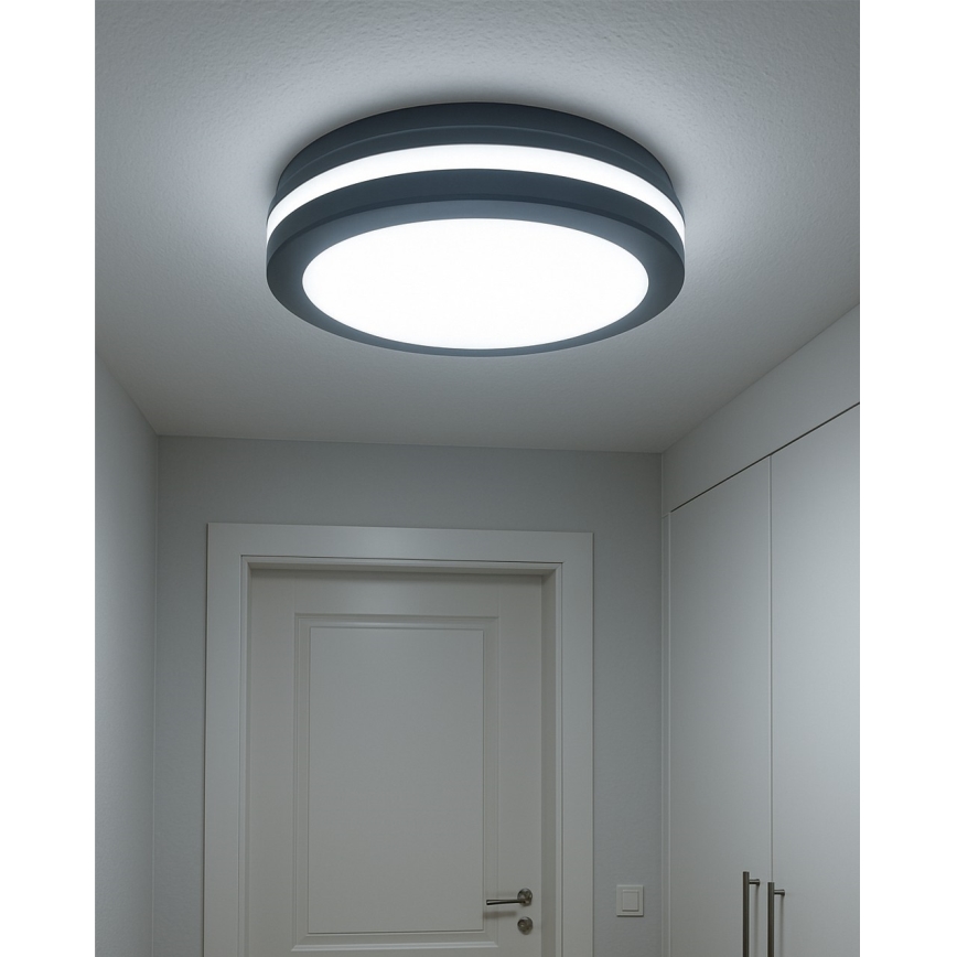 LED vannas istabas griestu gaismeklis ar kustības sensoru LED/20W/230V 3000/4000/6500K Ø 23 cm IP54 antracīts