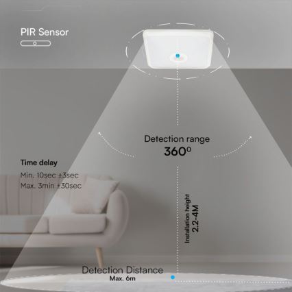 LED Griestu lampa ar sensoru SAMSUNG CHIP LED/12W/230V 3000/4000/6000K balta
