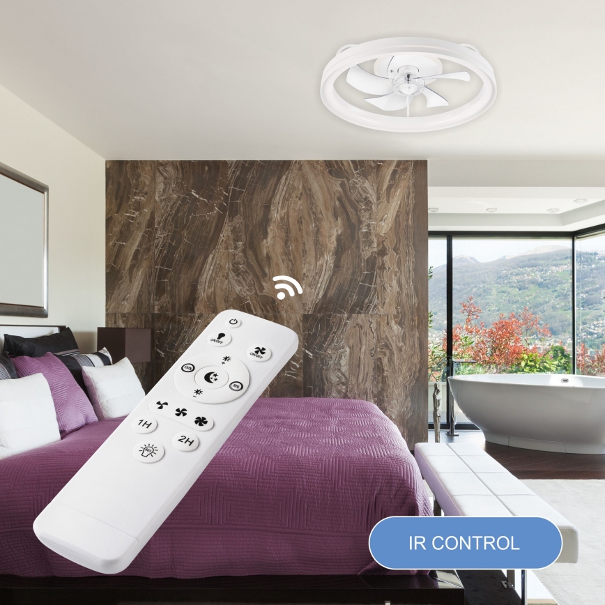 LED Aptumšojama griestu lampa ar ventilatoru FARGO LED/37W/230V balta + tālvadības pults