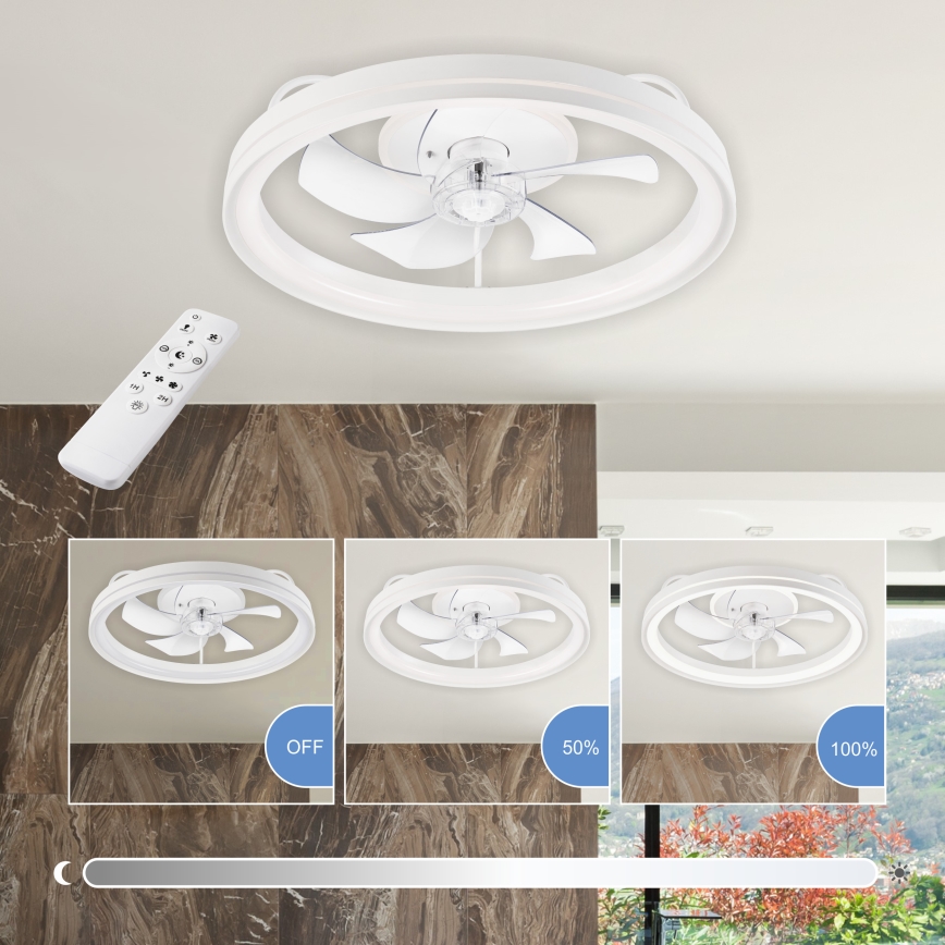 LED Aptumšojama griestu lampa ar ventilatoru FARGO LED/37W/230V balta + tālvadības pults