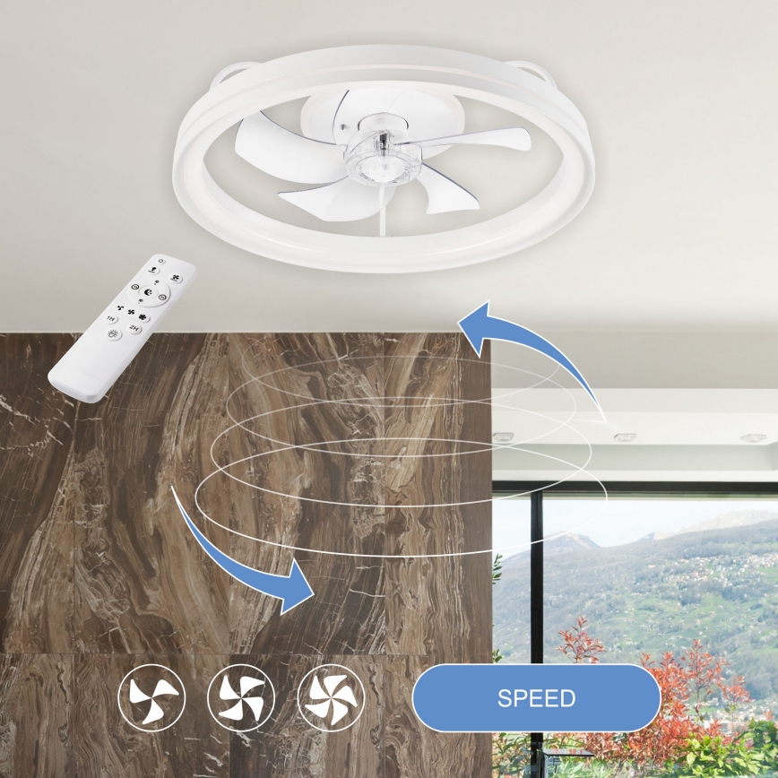 LED Aptumšojama griestu lampa ar ventilatoru FARGO LED/37W/230V balta + tālvadības pults
