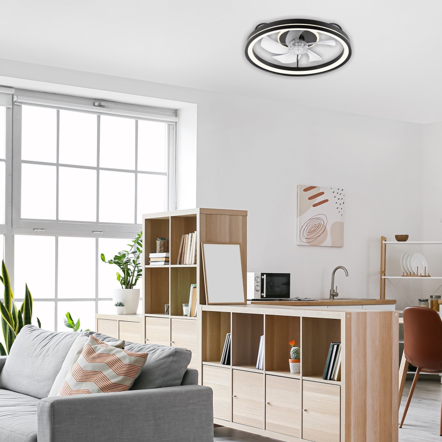 LED Aptumšojama griestu lampa ar ventilatoru FARGO LED/37W/230V melna + tālvadības pults