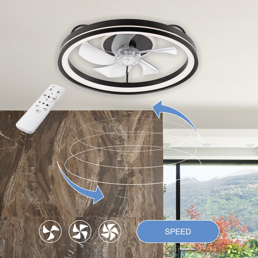 LED Aptumšojama griestu lampa ar ventilatoru FARGO LED/37W/230V melna + tālvadības pults