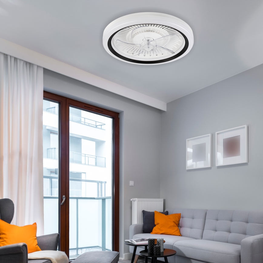LED Aptumšojama griestu lampa ar ventilatoru GEMMA LED/37W/230V balta + tālvadības pults