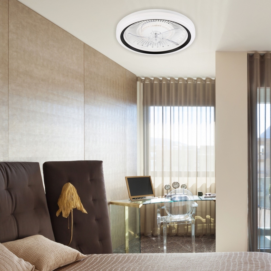LED Aptumšojama griestu lampa ar ventilatoru GEMMA LED/37W/230V balta + tālvadības pults