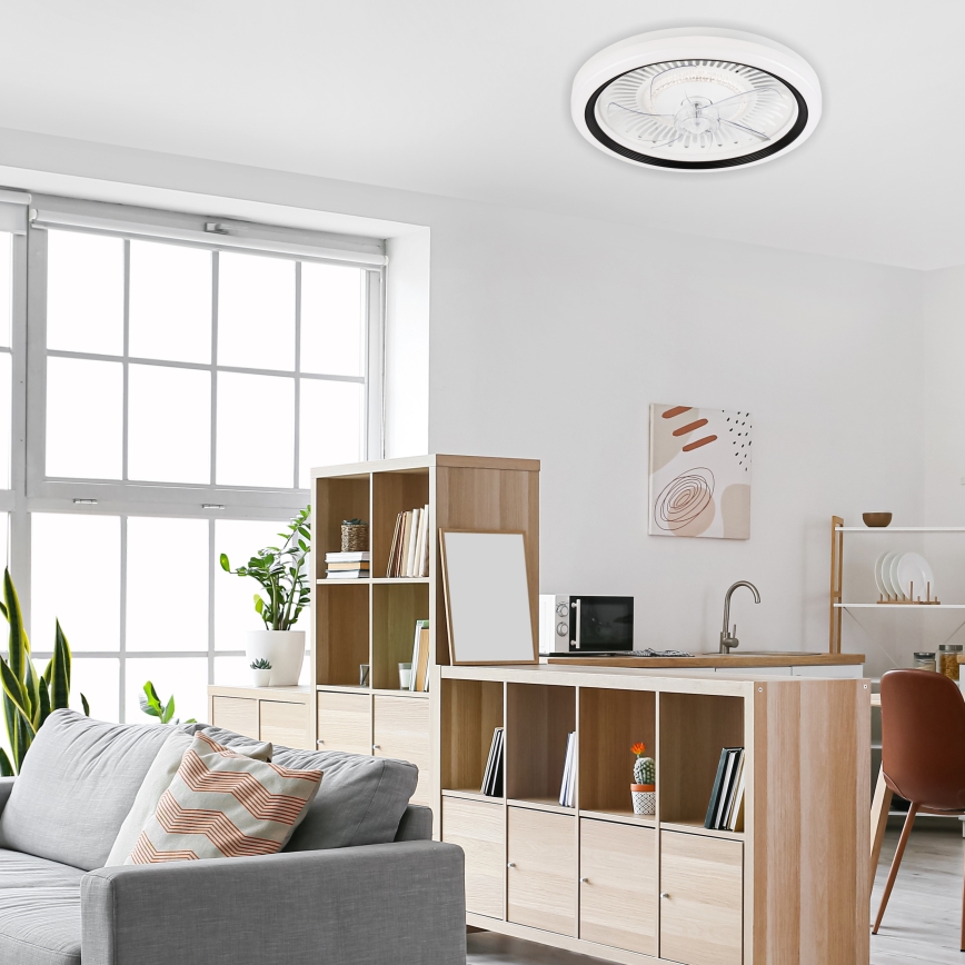 LED Aptumšojama griestu lampa ar ventilatoru GEMMA LED/37W/230V balta + tālvadības pults