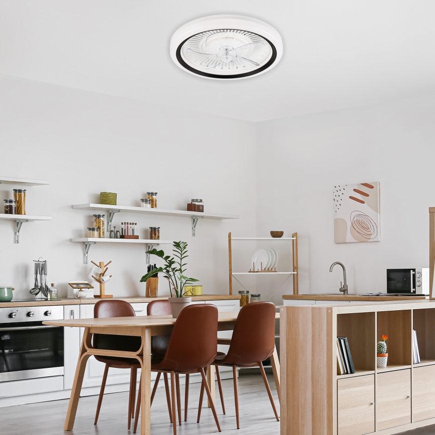 LED Aptumšojama griestu lampa ar ventilatoru GEMMA LED/37W/230V balta + tālvadības pults
