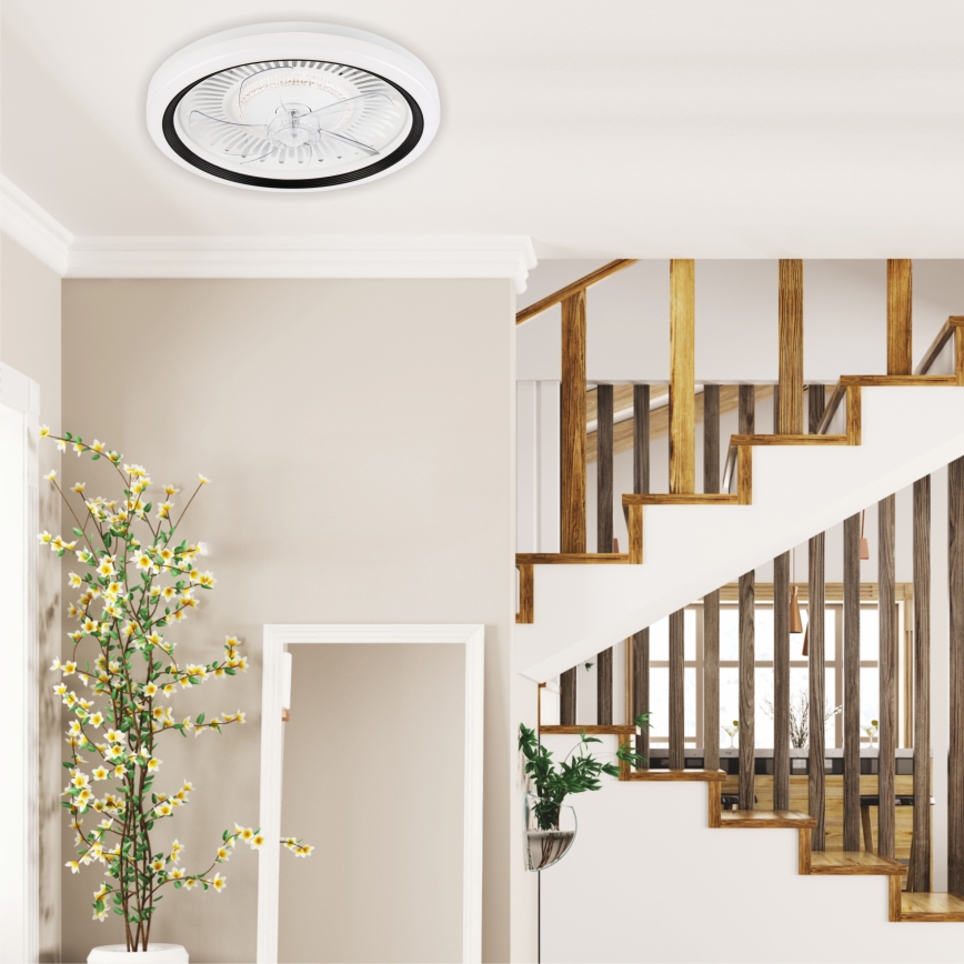 LED Aptumšojama griestu lampa ar ventilatoru GEMMA LED/37W/230V balta + tālvadības pults
