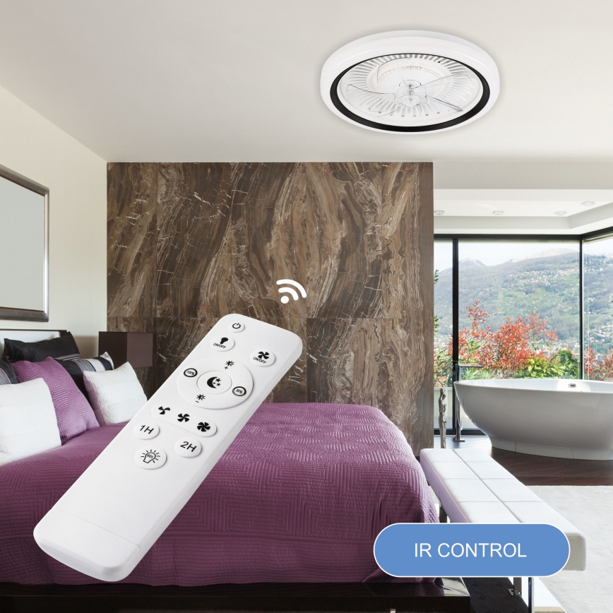 LED Aptumšojama griestu lampa ar ventilatoru GEMMA LED/37W/230V balta + tālvadības pults