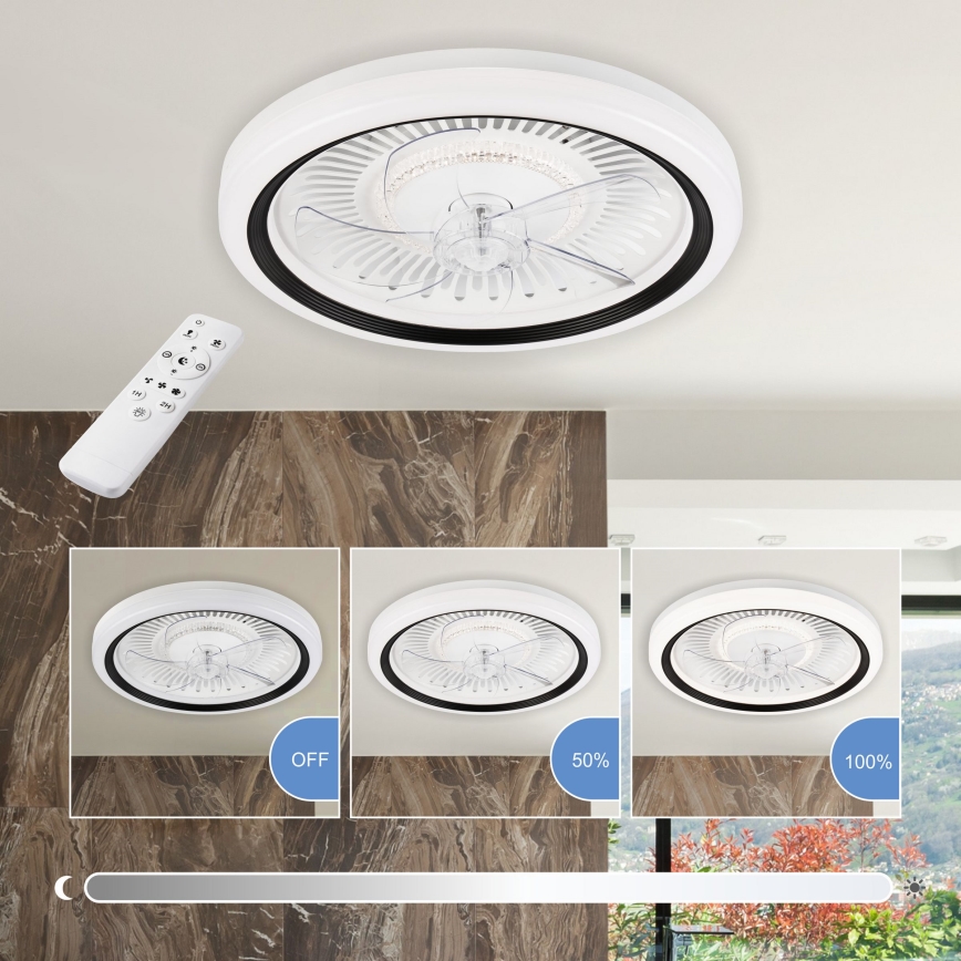 LED Aptumšojama griestu lampa ar ventilatoru GEMMA LED/37W/230V balta + tālvadības pults