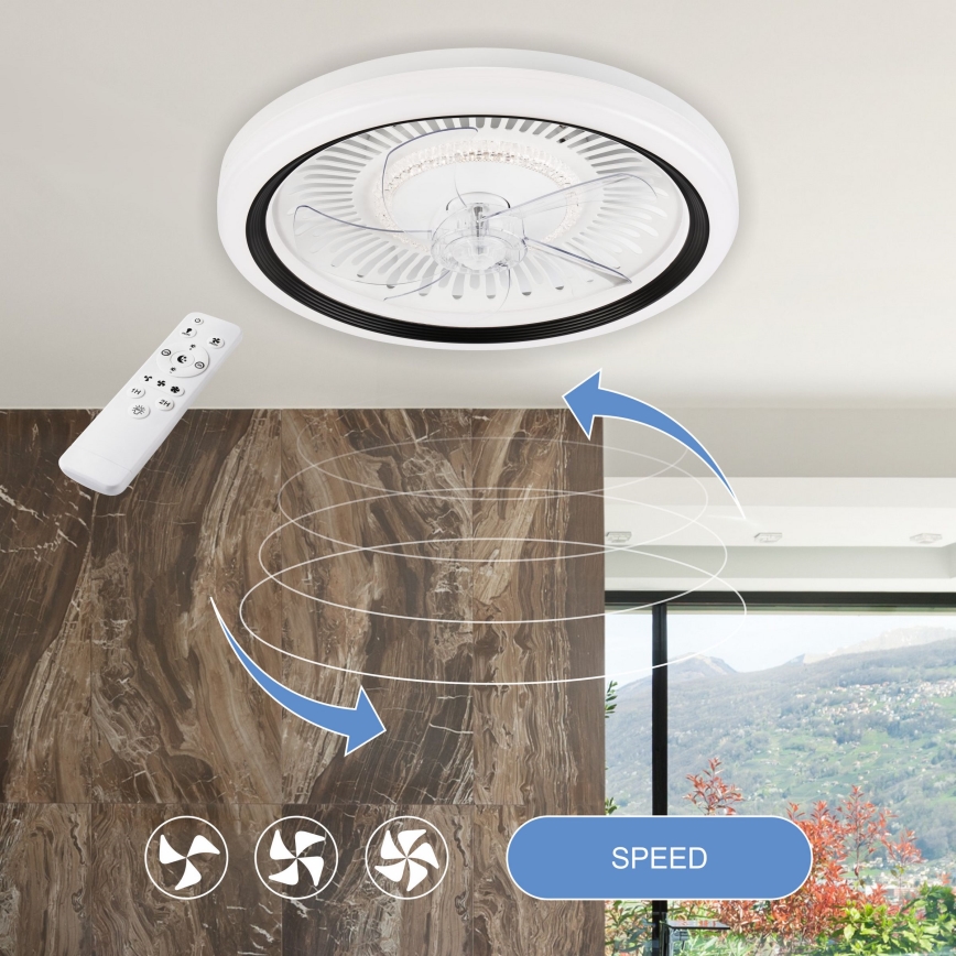 LED Aptumšojama griestu lampa ar ventilatoru GEMMA LED/37W/230V balta + tālvadības pults