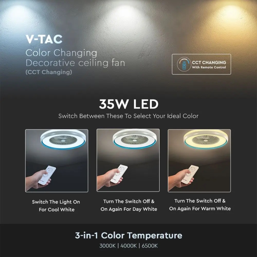 LED Griestu lampa ar ventilatoru LED/45W/230V 3000/4000/6500K zila + tālvadības pults