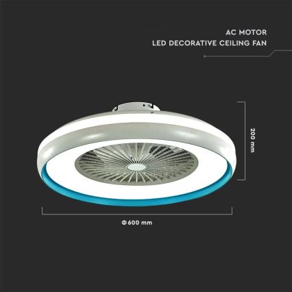 LED Griestu lampa ar ventilatoru LED/45W/230V 3000/4000/6500K zila + tālvadības pults