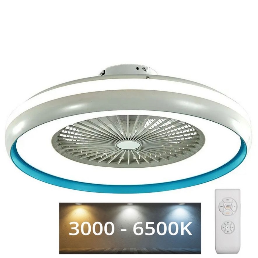 LED Griestu lampa ar ventilatoru LED/45W/230V 3000/4000/6500K zila + tālvadības pults