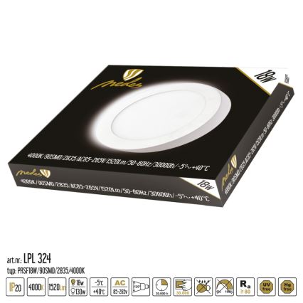 LED Griestu lampa LED/18W/230V 4000K d. 22,5 cm