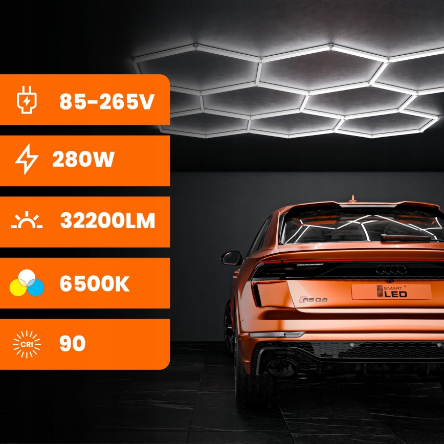 LED griestu gaismeklis HEXAGON LED/350W/85-265V 6500K 313x298 cm CRI 90 IP44 balts