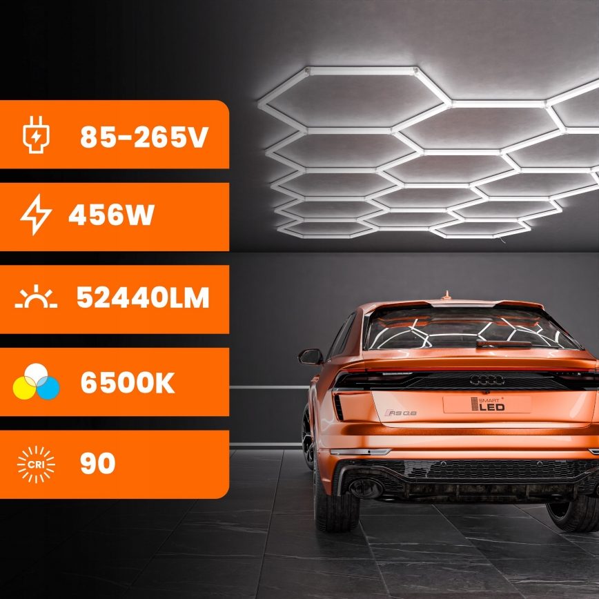 LED griestu lampa HEXAGON LED/570W/85-265V 6500K 522x298 cm CRI 90 IP44 balta