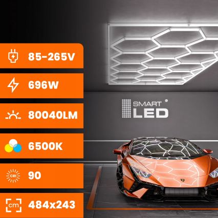 LED griestu gaismeklis HEXAGON LED/696W/85-265V 6500K 484x243 cm CRI 90 IP44 balta