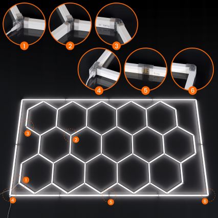 LED griestu gaismeklis HEXAGON LED/696W/85-265V 6500K 484x243 cm CRI 90 IP44 balta