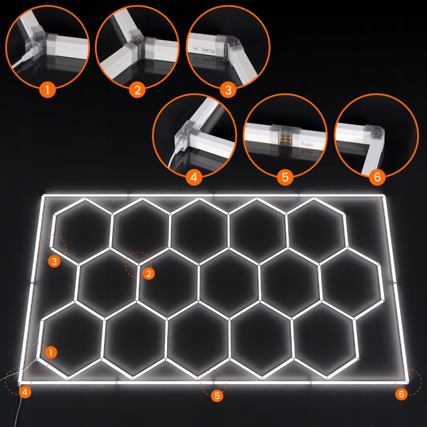 LED griestu gaismeklis HEXAGON LED/696W/85-265V 6500K 484x243 cm CRI 90 IP44 balta