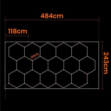 LED griestu gaismeklis HEXAGON LED/696W/85-265V 6500K 484x243 cm CRI 90 IP44 balta