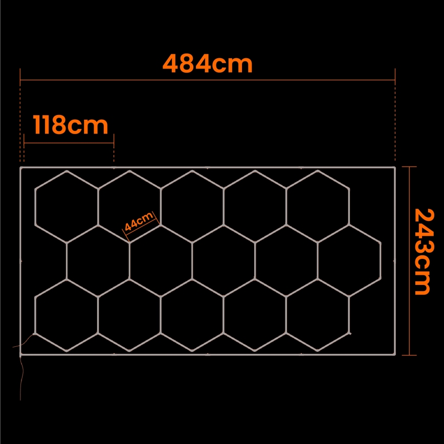 LED griestu gaismeklis HEXAGON LED/696W/85-265V 6500K 484x243 cm CRI 90 IP44 balta