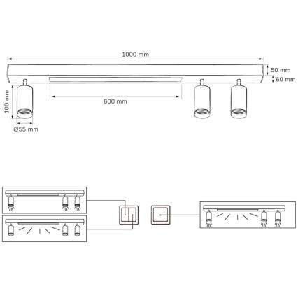 LED Griestu lampa PARIS LED/24W/230V + 3xGU10/10W melna