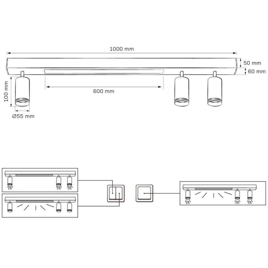 LED Griestu lampa PARIS LED/24W/230V + 3xGU10/10W melna