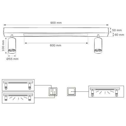 LED Griestu lampa PARĪZE LED/24W/230V + 2xGU10/10W melna