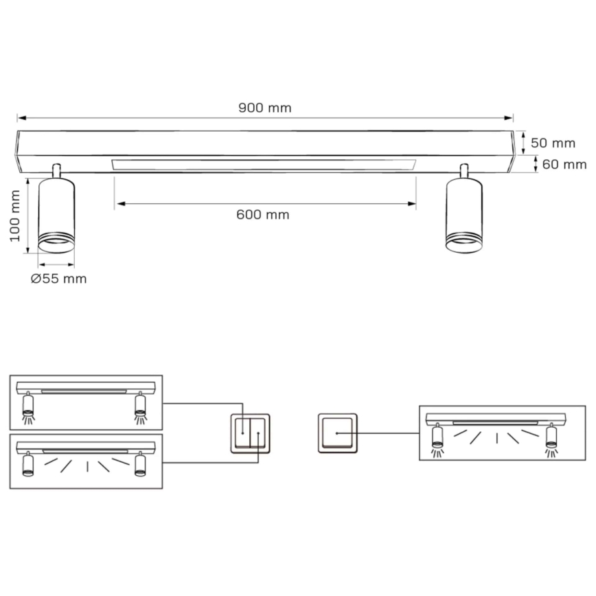 LED Griestu lampa PARĪZE LED/24W/230V + 2xGU10/10W melna