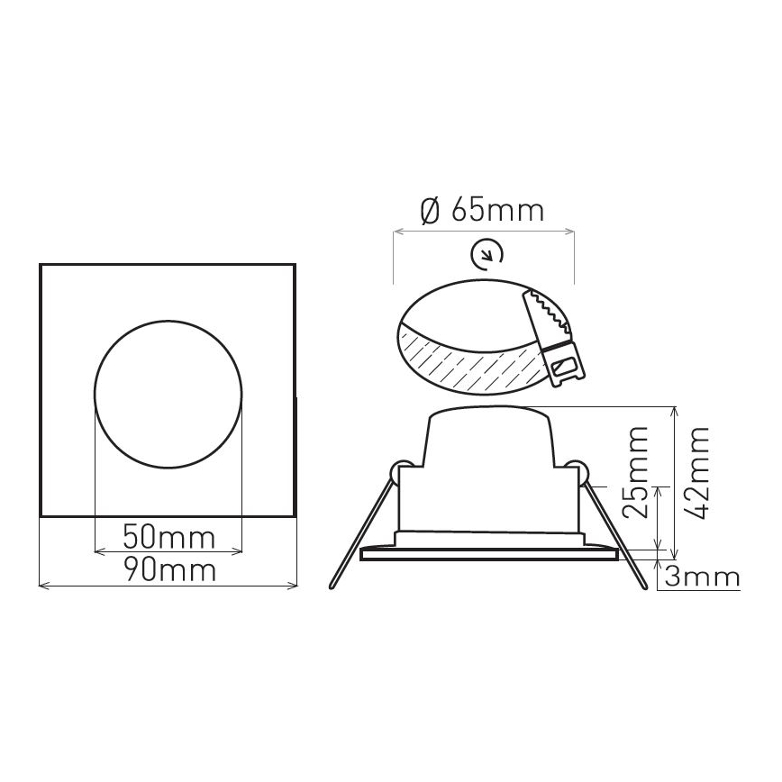 LED iebūvējamais vannasistabas griestu gaismeklis BONO LED/5W/230V 3000K IP65 melns