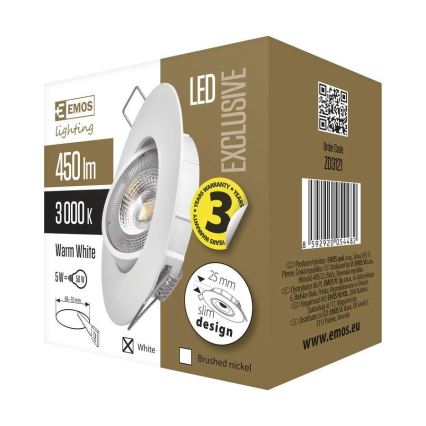 LED iebūvējams griestu gaismeklis EXCLUSIVE LED/5W/230V 3000 K balts