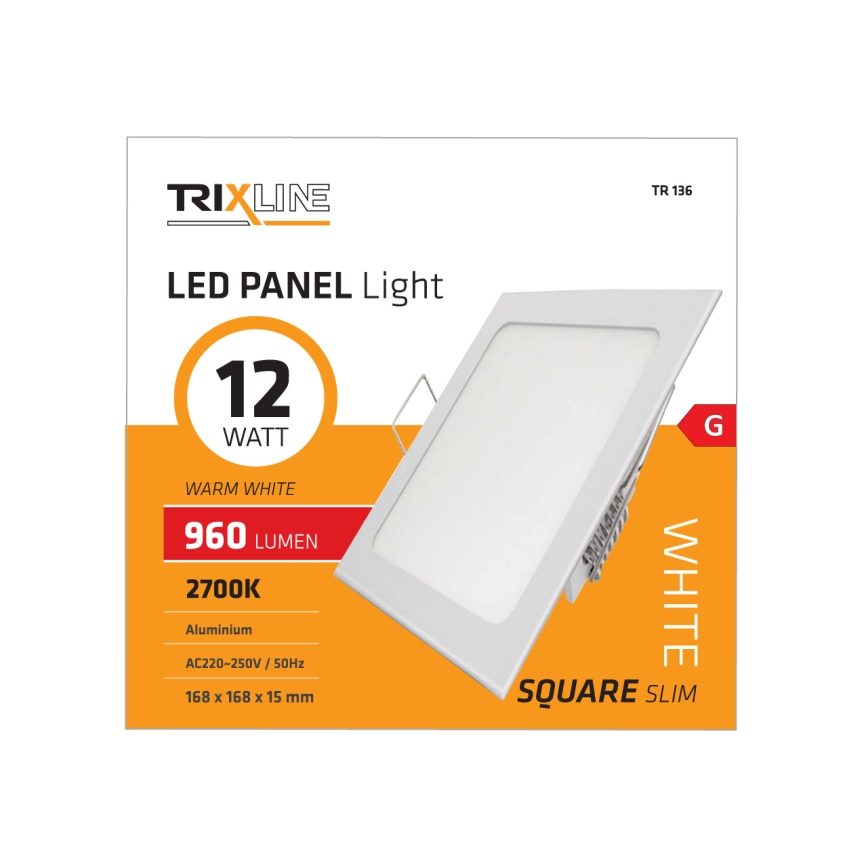 LED iebūvējams griestu gaismeklis SQUARE LED/12W/230V 2700K