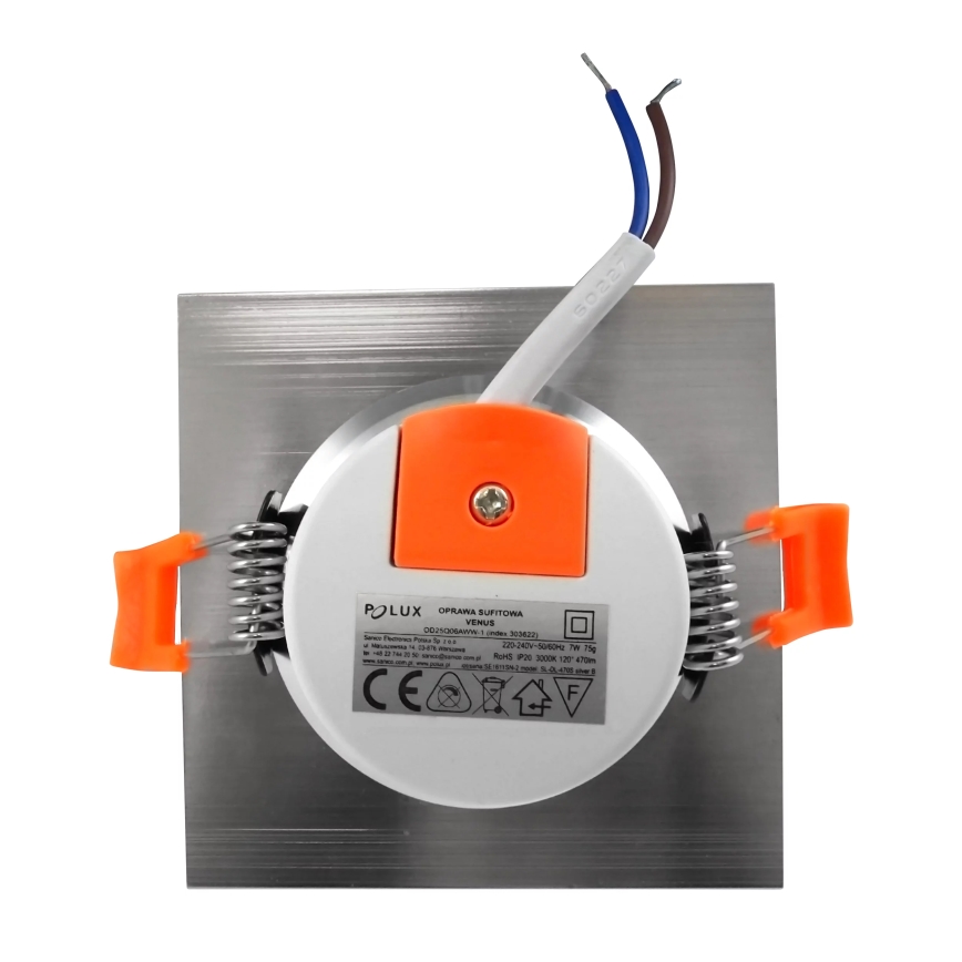 LED iebūvējams griestu gaismeklis VENUS LED/7W/230V sudraba leņķa