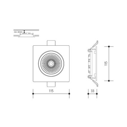LED Iegremdējama lampa LED/18W/230V 4000K 11,5x11,5 cm melna