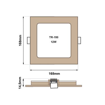 LED Iegremdējama lampa SQUARE LED/12W/230V 4200K 16,8x16,8 cm brūna