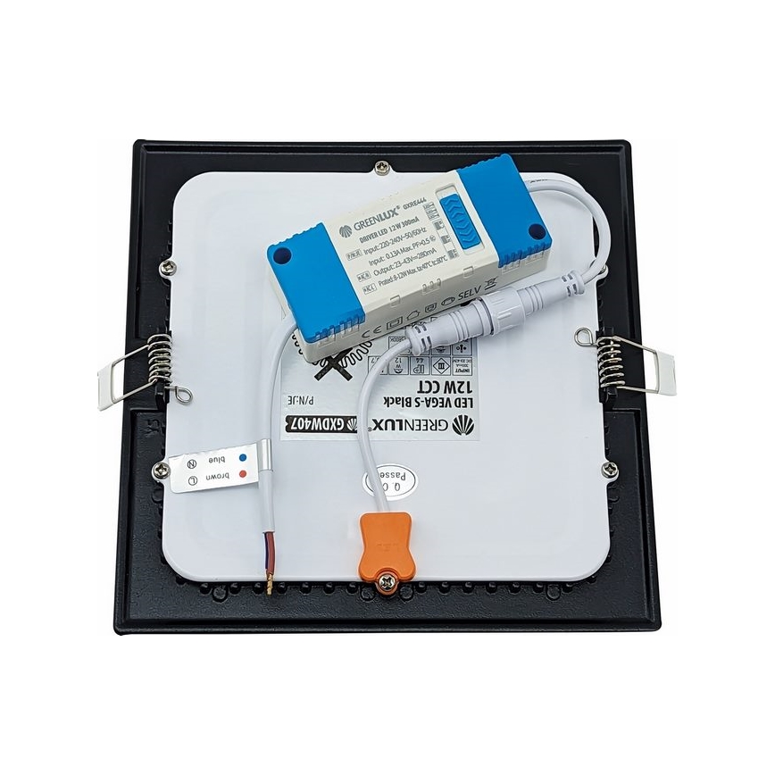 LED Iegremdējama lampa VEGA LED/12W/230V 2900/3900/5800K 17,5x17,5 cm melna