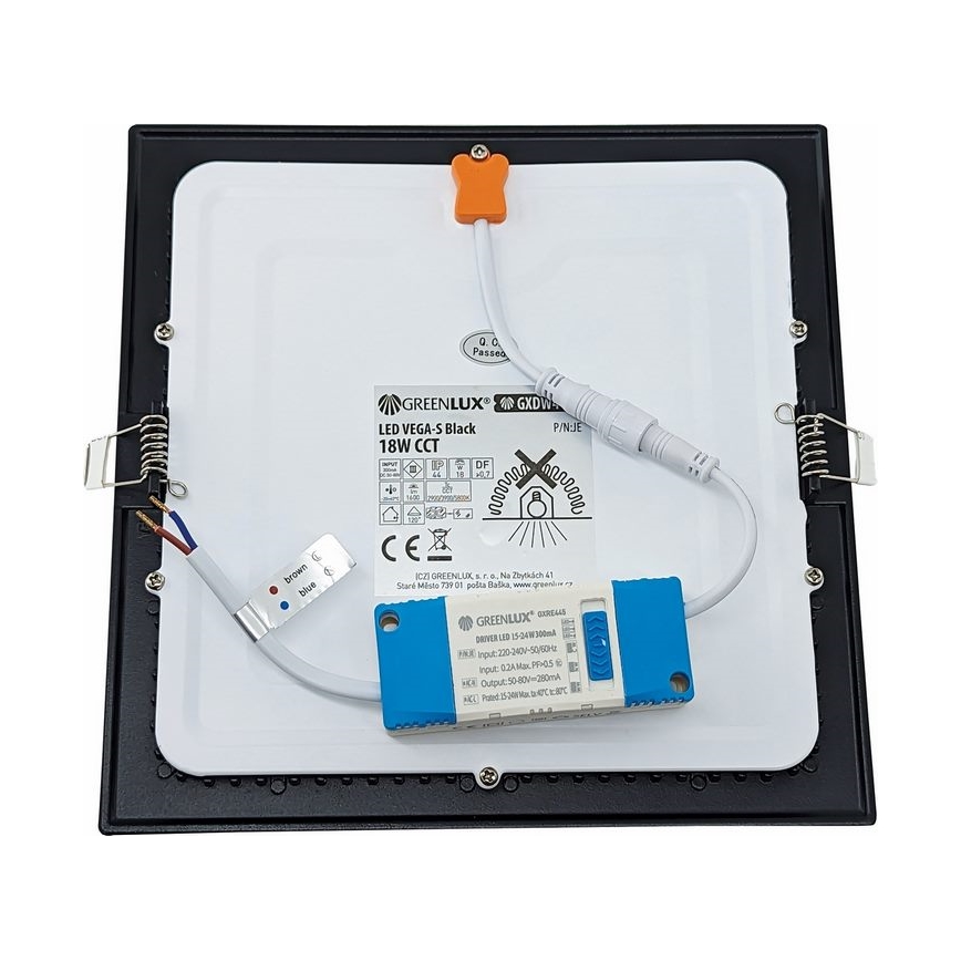 LED Iegremdējama lampa VEGA LED/18W/230V 2900/3900/5800K 22,5x22,5 cm melna