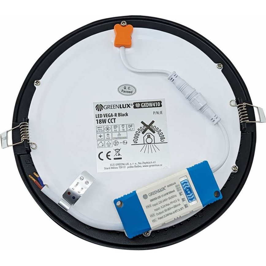 LED Iegremdējama lampa VEGA LED/18W/230V 2900/3900/5800K d. 22,5 cm melna